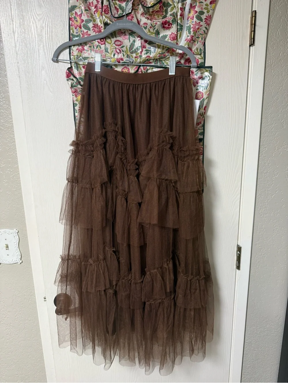 Women's Brown Tiered Tulle Maxi Skirt